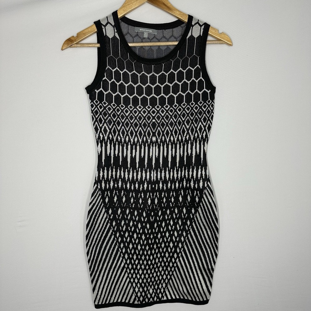 Wow Couture Black White Bandage Dress Small graphic Bodycon Club Party